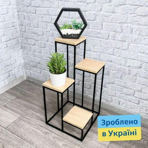 Підставка для квітів і декору чорна "Флореція міні" в.680хш.340хш.340 мм полиці Дуб сонома ПК5001 фото