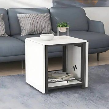 Стіл журнальний трансформер Куб Комбо Ferrum-decor 540x532x500 Чорний метал ДСП Біле 16 мм (FRD-105150) FRD-105150 фото